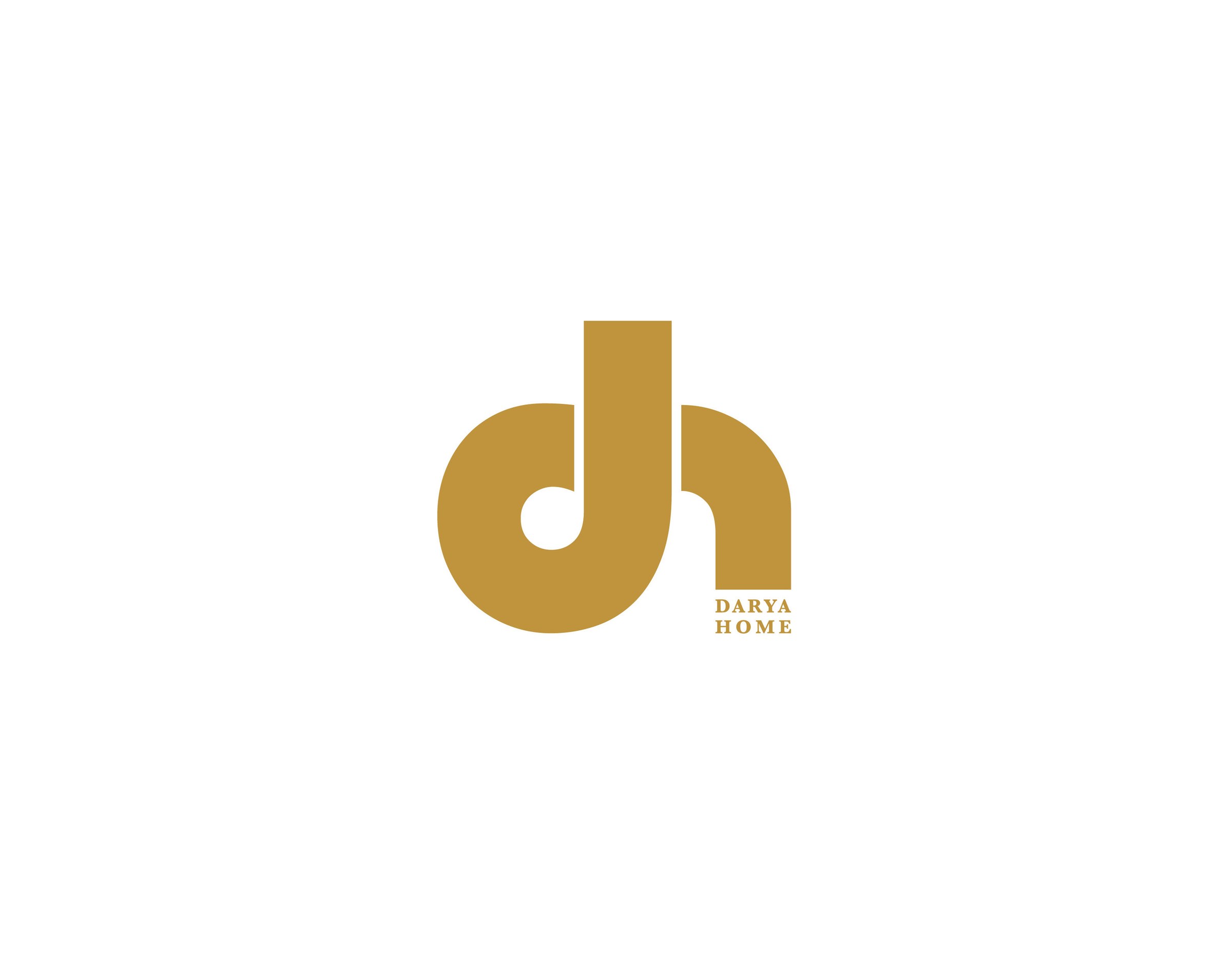 لوگوی Darya Home، مونوگرام d و h به رنگ طلایی اُکر روی سفید