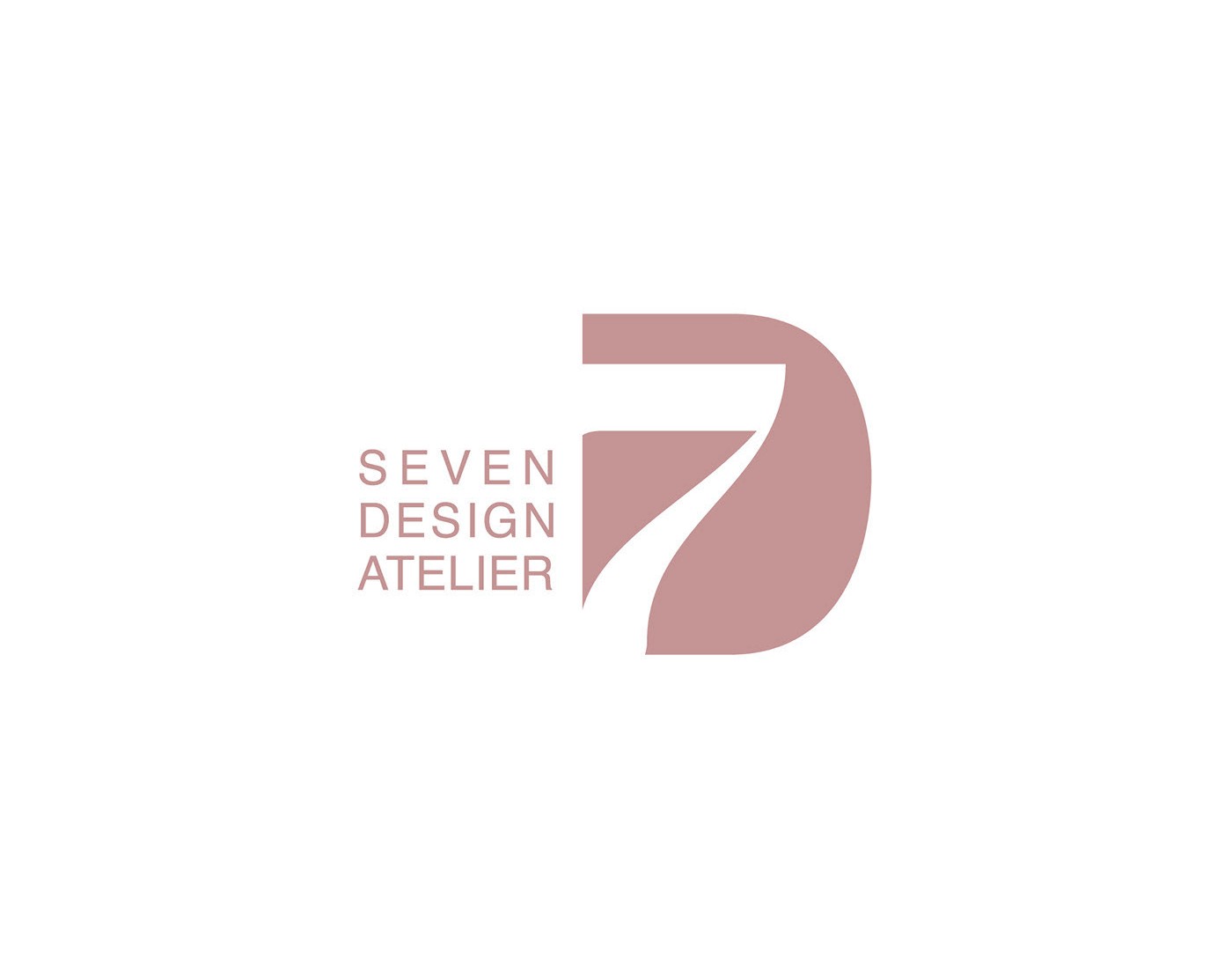 لوگوی Seven Design Atelier، عدد هفت درون حرف D، به رنگ صورتی خاکی روی سفید